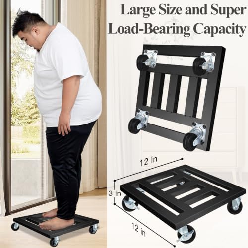Heavy Duty Plant Caddy with Wheels, 12'' Rolling Plant Stand, 2 Pack, Black - Image 3