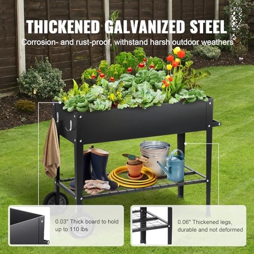 VEVOR Raised Planter Box with Legs and Wheels, Larger Size 43.3x19.5x31.5 Outdoor Elevated Garden Bed On Wheel, Metal Planting Boxes for Growing Flowers/Vegetables/Herbs in Backyard/Garden/Balcony - Image 4
