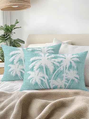 Throw Pillow 12x20 Inch, Tropical Palm Tree Waterproof Outdoor Pillow Covers with Insert, Vintage Mint Green Exotic Botanical Plants Decorative Pillowcase Cushion for Patio, Garden, Couch, Sofa, Bed - Image 3