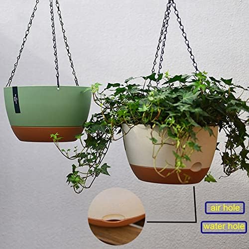 3 Pack Hanging Planters, 11.4 Inch Plastic Hanging Flower Pot Plant Basket with Drainage Holes, Self-Watering Hanging Flower Plant Pots with Removable Tray for Indoor Outdoor Plants - Image 3