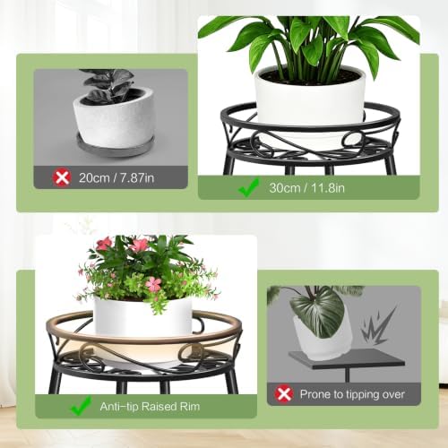 2 Tier 27.2 Inch Tall Corner Plant Stand Indoor Outdoor, Black 4 Leg - Image 4
