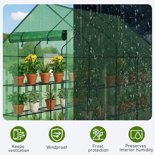 Outvita Walk-in Greenhouse, 3 Tiers 12 Shelves, Durable PE, 56"x85"x77" - Image 3