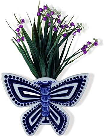 Blue & White Porcelain Wall Vase,Butterfly Shape Hydroponic Vase Wall Planter for Indoor, Outdoor (B) by BOOMLATU-BuildingYourHome