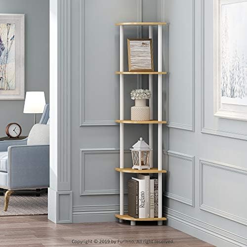 Furinno Turn-N-Tube Corner Shelf Set of 2, 5-Tier Corner Bookshelf, Open Storage Shelves, for Organization and Storage, Living Room, Home Office, Garage, Beech - Image 2