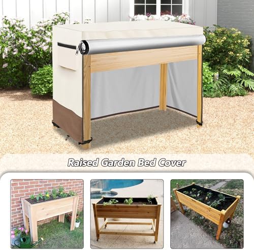 Outdoor Raised Garden Bed Winter Cover with Split Zipper,Waterproof Heavy Duty Cover for 48 x 24 x 30 inch Elevated Wood Planter Box Stand(Beige,Covers only) - Image 4