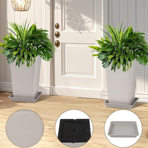 Neoaider Set of 2 Tall Planter, 21 inch Large Plastic Planter, Light Gray - Image 4
