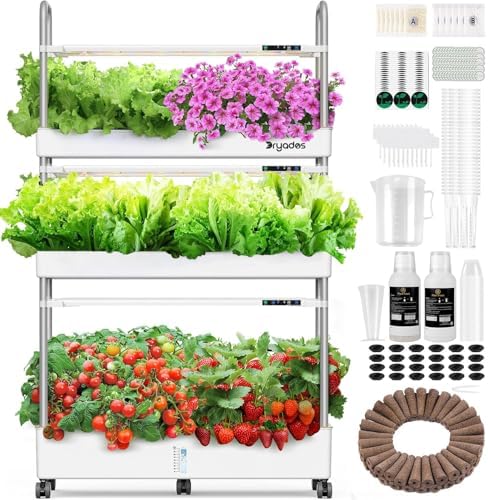 Large Hydroponic Tower Garden System White, 90 Pod Vertical Indoor Growing Kit with LED Grow Light, Auto Circulating Water System, 40L Planter by Dryades