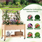Giantex 65'' Wooden Raised Garden Bed w/Trellis on Wheels Set 2, Mobile Elevated Planter Box w/Legs, Liner & Drainage Holes for Climbing Plant Vegetable Herb Flower, Outdoor Garden Box, Backyard - Image 4