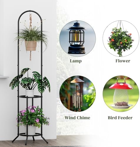 2 Tiers Hanging Metal Plant Stand Space Saving Corner Plant Holder - Image 6