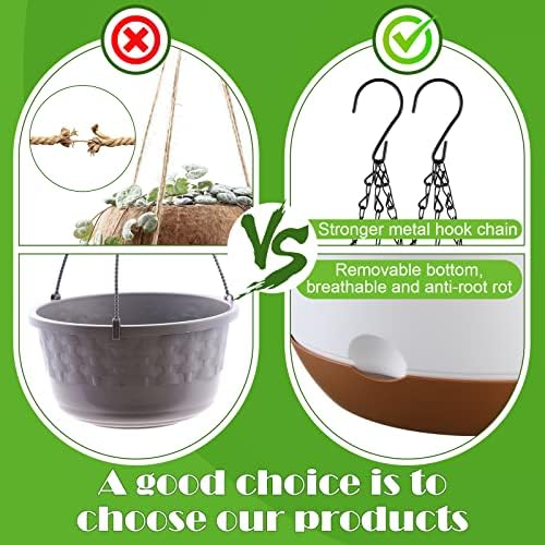 Remerry 6 Pcs 10 Inch Hanging Planter Hanging Plant Pot Plastic Round Hang Baskets for Plants Indoor Flower Pot with Drainage Holes Removable Trays for Garden Home Patio(White) - Image 5