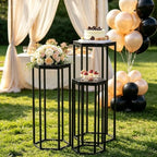 Urban Deco Set of 3 Black Hexagon Metal Cylinder Stands for Party - Image 7