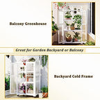 62" Tall Wooden Portable Greenhouse with Wheels, Adjustable Shelves, 3-Tier Cold Frame Plant Cabinet/ Indoor Outdoor Plant Stand, Rolling Mini Greenhouse for Patio, Balcony, Garden (White) - Image 7