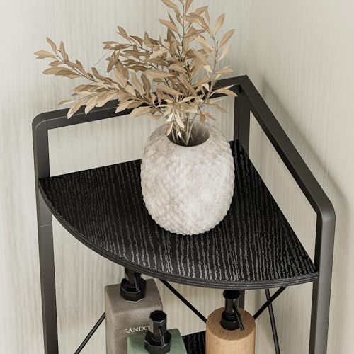 5 Tier Corner Shelf Stand, 64" H Tall Corner Bookshelf, Black - Image 6