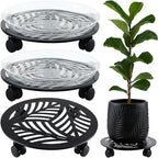 3 Packs 13 inches Large Metal Plant Caddy with PU Wheels Heav-Duty Rolling Plant Stands Indoor Outdoor Wheeled Plant Dolly Coasters Flower Pot Mover Rollers Plant Trolley Cart, Plant Saucers Included by Planterhoma