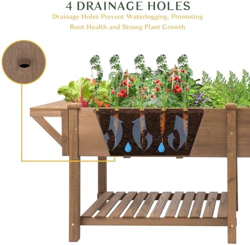 Raised Garden Bed Outdoor with Legs, 81"x 23" x 31" Elevated Wood Planter Box Stand for Backyard Patio, Garden Flower Beds with Liner Hooks Divider Panel Drainage Holes, Gift for Gardening, Brown - Image 5