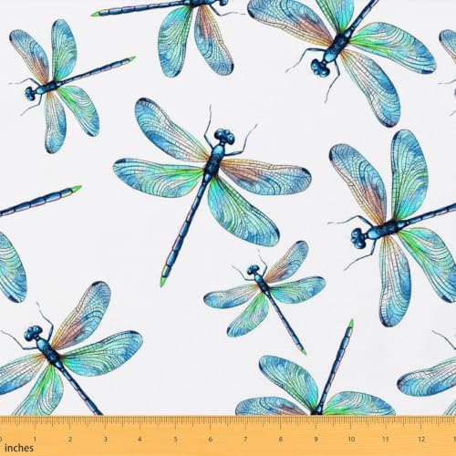 Dragonfly Fabric by The Yard, Blue Dragonflies Boho Wildlife Decorative by Erosebridal