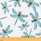 Dragonfly Fabric by The Yard, Blue Dragonflies Boho Wildlife Decorative by Erosebridal