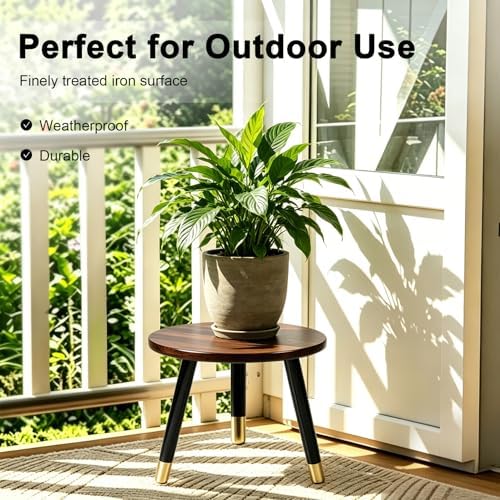 2-Pack Mid Century Plant Stand for Indoor Plants, Modern Wood Flower Pot Holder Stand for Living Room, Decorative Small Round Side Table for Balcony, Patio, Office, 8.9” High, Walnut - Image 5