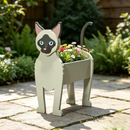 Animal PVC Flower Pot, Siamese Shaped Succulent Planter Flower Holder for Garden Patio Balcony Window Sill, for Birthday Pet Lovers, 36x22cm(14x9in) - Image 2