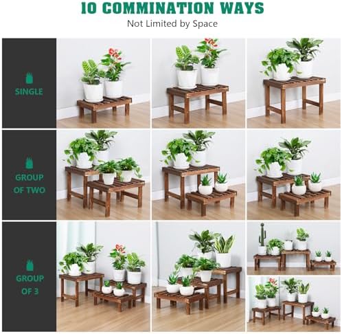 3 Tiered Small Plant Stands Shelf Indoor Outdoor Wood Flower Stand - Image 4