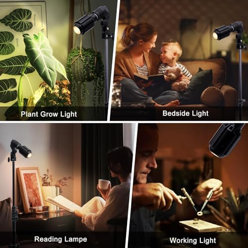 10W Spot Lights Indoor, 22-63.5” Adjustable Tripod & E26 Replaceable 15° to 60° Zoomable Plant Grow Light Bulb, Dimmable 6000K Up Light with Remote, Aluminum Floor Spotlight Indoor, Black - Image 6