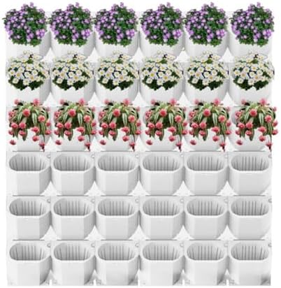 36 Pockets Living Wall Planter Indoor, Self Watering Wall Hanging Planters for Outdoor Plants Stackable, Cascading Vertical Planter Garden (36 planters White) by Unknown