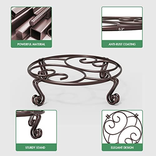 Yimobra 4 Pack Plant Stand for Flower Pot Heavy Duty Potted Holder Indoor Outdoor Metal Rustproof Iron Garden Container Round Supports Rack for Planter (4PC Brown 9.4 x 2 IN) - Image 2