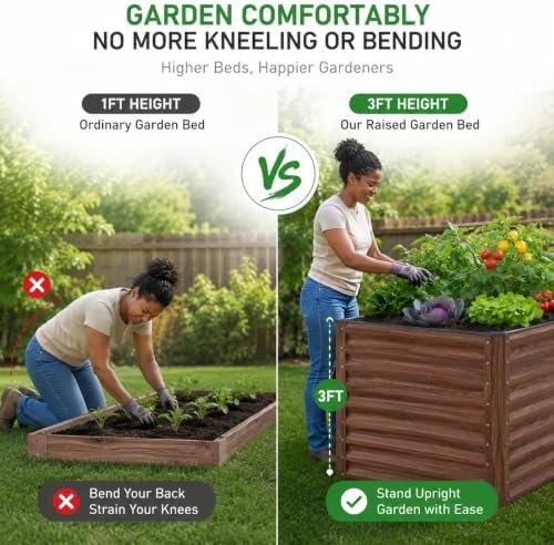 SnugNiture 36" Tall Raised Garden Bed, Easy Gardening at Waist Height, 8x4x3ft Large Galvanized Metal Outdoor Planter Box for Vegetables Flowers, Brown - Image 2