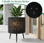 GIANTEX 20 Inch Plant Pot w/Stand Set 2, Mid-Century Modern Fluted Planter - Image 4