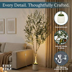 6ft Artificial Olive Tree with LED Light & White Pot - Fake Indoor Plant - Image 3