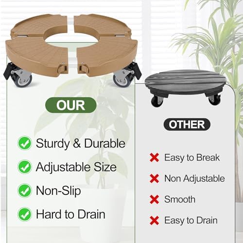 ToLanbbt 4 Pack Plant Caddy Stands with 360° Wheels Adjustable 15-22 in Rolling Stands Heavy Duty Large Plant Carts Dolly with Casters 440lbs Capacity for Large Planter, Garden Pot, Flower Pot, Khaki - Image 6
