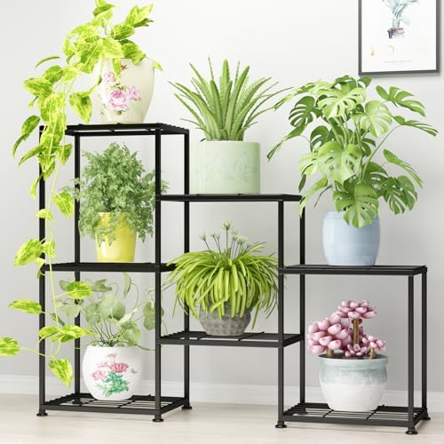Metal Plant Stand Indoor Metal Plant Stands Outdoor Tiered Plant Shelf for Multiple Plants, 3 Tiers 7 Potted Ladder Plant Holder Table Plant Pot Stand for Window Garden Balcony Living Room by YUJCHMTZN