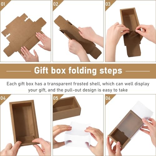 Roowest 50 Sets Gift Boxes Kraft with Tags, 6.3 x 3.5 x 2 Inch, 3 Colors - Image 5
