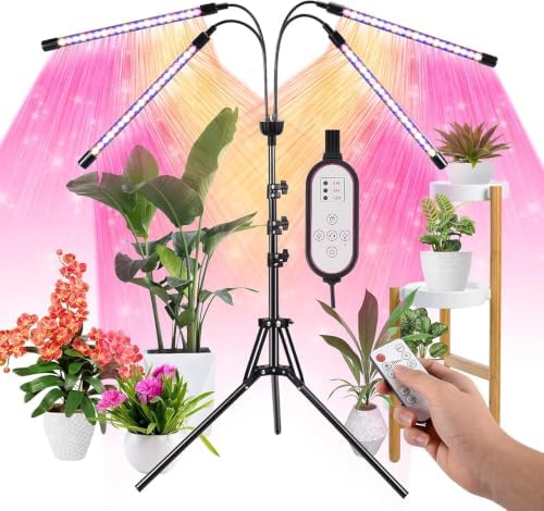 LED Grow Lights for Indoor Plants,4 Heads Red Blue White Full Spectrum Plant Light with 15-63" Adjustable Tripod Stand, Indoor Grow Lamp with Remote Control and Auto On/Off Timer Function by Unknown