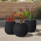 16" Pillar Fluted Outdoor Planter, Black, Modern Round Plant Pot - Image 4