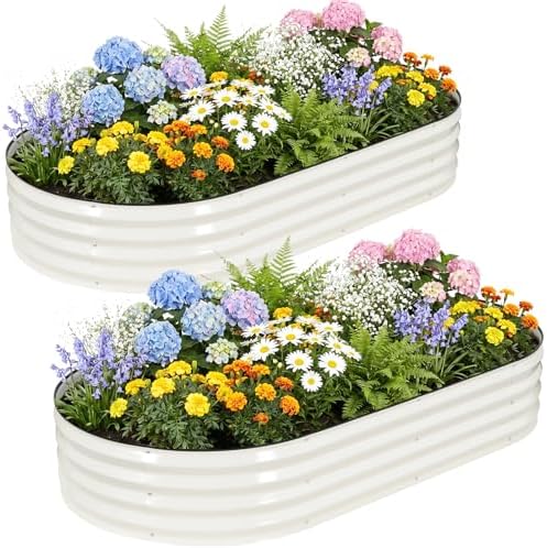 Raised Garden Bed, Large Metal Planter Box, 6x3x1ft, White, 2 Pack by ZORMY