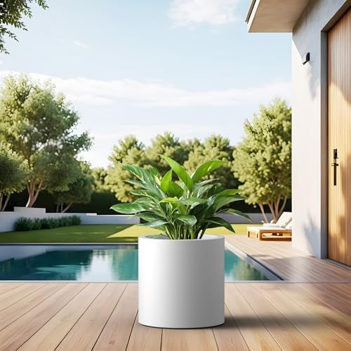 Kante Modern Home Minimalist 12.9" Tall White Concrete Cylinder Planter - Image 6