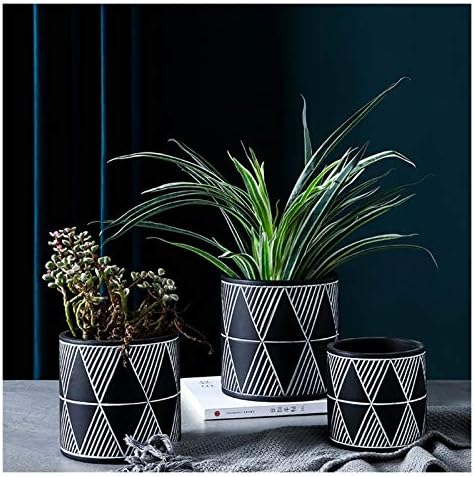 Flower Pot Plant Pot Cement Flower Planters Indoor Modern Succulents Containers with Drain Hole Saucer Decorate Home Office Outdoor Planter Pot(Gris,B) - Image 5