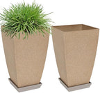 Neoaider Set of 2 Tall Planter, 21 inch Large Plastic Planter, Marble by Neoaider