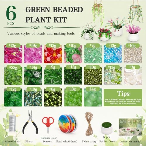 kdafio 6 Pcs Beaded Plant Kit, Bead Plant Kit with Green Beads Pots Tools - Image 3