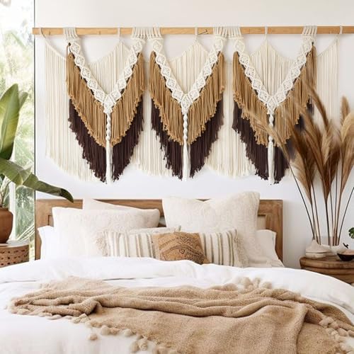 Macrame Wall Hanging Brown Tassel Knotting Fiber Art Boho Decor 47" W*25" L by IOWER