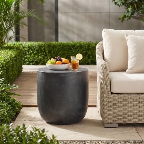 ø15.5'' Concrete Side Table Black End Table for Outdoor & Living Room, Modern Retro Drum Style, Durable and Lightweight, Cement Material, No Assembly, Matte Black - Image 6