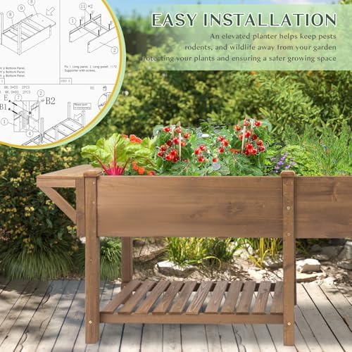 Raised Garden Bed Outdoor with Legs, 81"x 23" x 31" Elevated Wood Planter Box Stand for Backyard Patio, Garden Flower Beds with Liner Hooks Divider Panel Drainage Holes, Gift for Gardening, Brown - Image 6