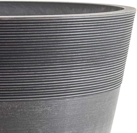 PSW Pot Collection 16-inch Plastic/Stone/Wood Composite Large Ribbed Planter – No Drainage Hole (Drillable), Indoor/Outer Garden Pot for Foliage, Trees, Flowers, Ferns, Cement Gray - Image 3