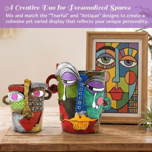 2 Pack Brutalist Abstract Face Planters Pots Head, Unique Abstract Flower Pot, Funny Planters Decoration Resin Face Flower Pot for Indoor and Outdoor Plants, Colorful Funny Room Decor - Image 5