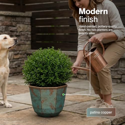 GROWSCAPE Shaina Resin Planter, Pottery Finish Garden Pot,15” Patina Copper - Image 3