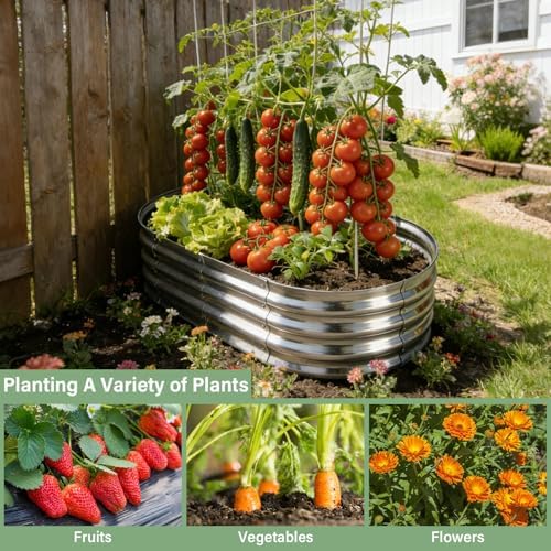 TATAANTY Galvanized Raised Garden Bed for Outdoor: 4x2x1ft Durable Metal Vegetable Plant Container Kit - Oval Planter Box for Gardening Flower Trough （2 Pack） - Image 7
