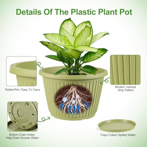 12-inch-Planters-for-Outdoor-Plant，Plastic Indoor Flower Pots with Drainage Holes & Saucer，4 Packs Decorative Garden Pots for Plantfor Home Porch Decor - Image 4