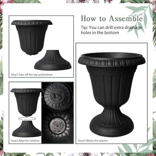 5 Pcs Plastic Urn Planter with Pedestal 10 x 11.5 Inch Black Flower Pots Classic Patio Planters for Bridal Shower Wedding Party Garden Front Porch Indoor Outdoor Home Decor - Image 4