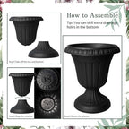 5 Pcs Plastic Urn Planter with Pedestal 10 x 11.5 Inch Black Flower Pots Classic Patio Planters for Bridal Shower Wedding Party Garden Front Porch Indoor Outdoor Home Decor - Image 4